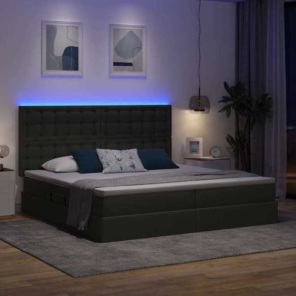 Förvaringssäng med LED med led Mörkgrå 200 x 200 cm Polyester