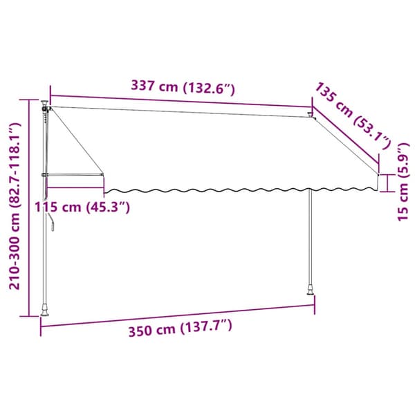 Markis manuellt infällbar med LED 350 cm antracit