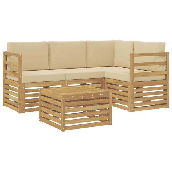 Utomhussoffset 5 pcs Vit och Beige 59 x 59 x 37 cm Polyester