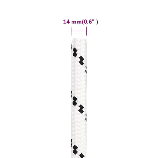 Båtlina flätad vit 14 mm x 100 m polyester