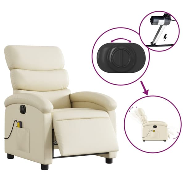Elektrisk massagefåtölj gräddvit konstläder