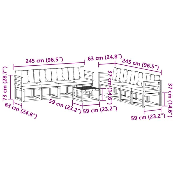 Utomhussoffset med kudde 9 pcs Vit och Beige