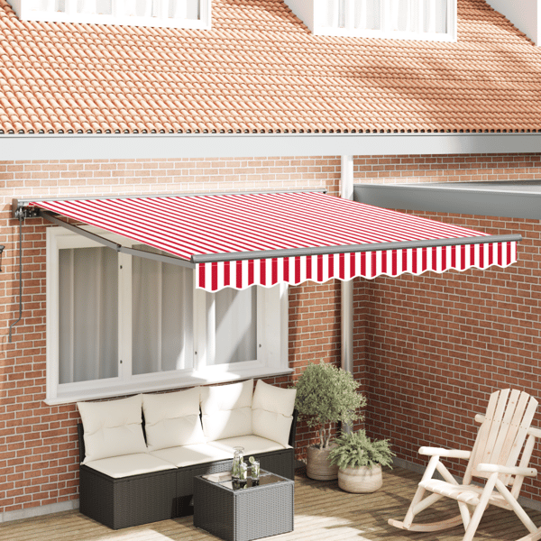 Markisram Röd och Vit 350 x 250 cm Polyester med PU-beläggning