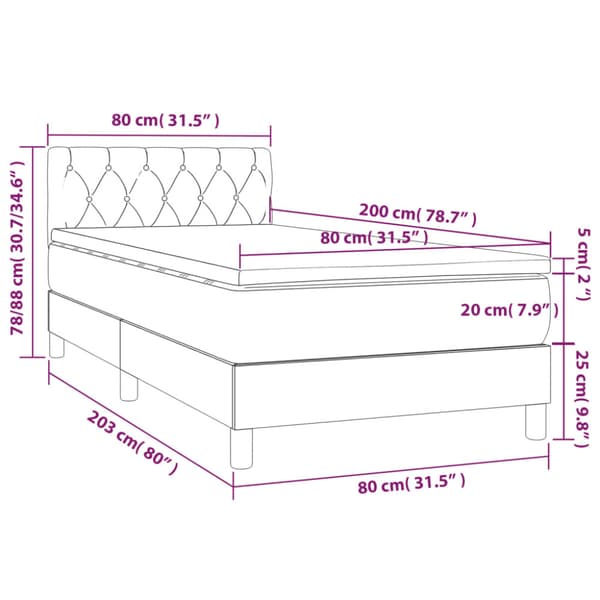 Ramsäng med madrass ljusgrå 80x200 cm sammet