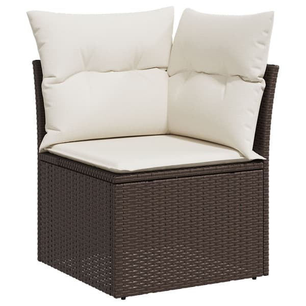 Trädgårdsoffset med lagring Brun och Kräm Poly rattan