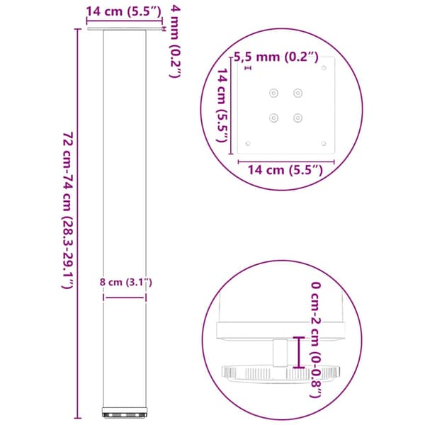 Konsolbordsben 4 st antracit 72-74 cm stål