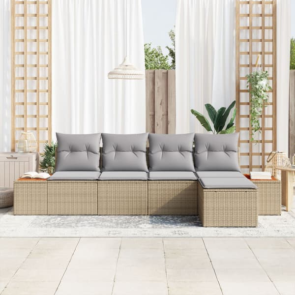Trädgårdsoffset med kudde 5 pcs Beige Poly rattan