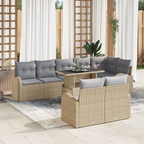 Trädgårdsoffset med kudde med lagring 9 pcs Beige Poly rattan
