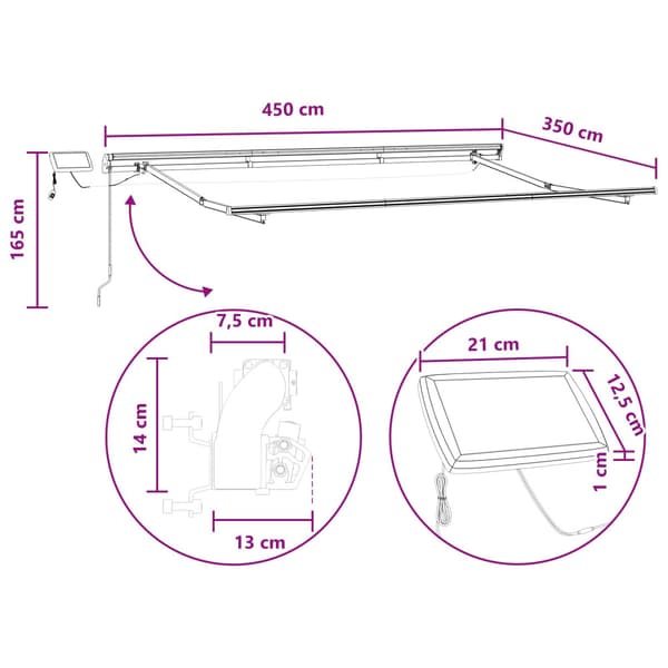 Utfällbar markis Ljusgrå och vit. 450 × 350 cm tyg