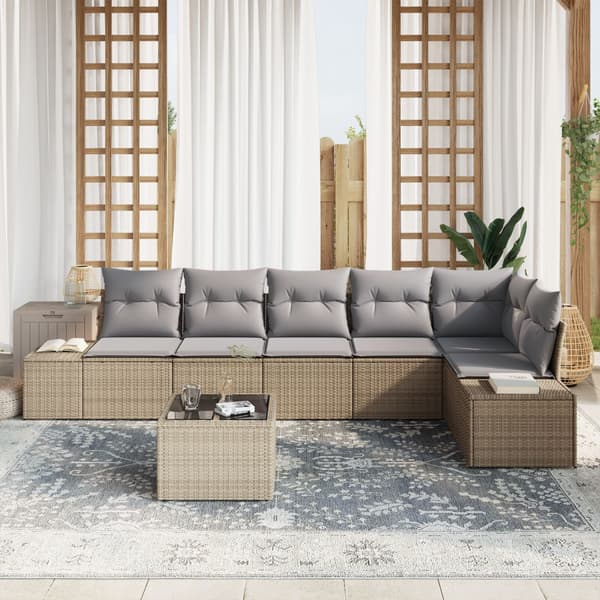 Trädgårdsoffset med kudde 7 pcs Beige och Grå konstrotting