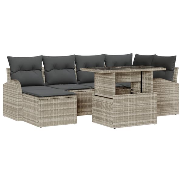Trädgårdsoffset med lagring 7 pcs Ljusgrå Poly rattan