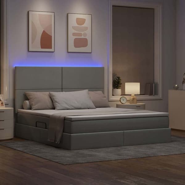 Förvaringssäng med LED med led Ljusgrå 180 x 200 cm Polyester