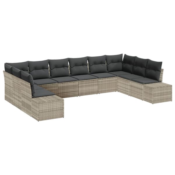 Trädgårdsoffset med kudde 10 pcs Ljusgrå Polyrattan