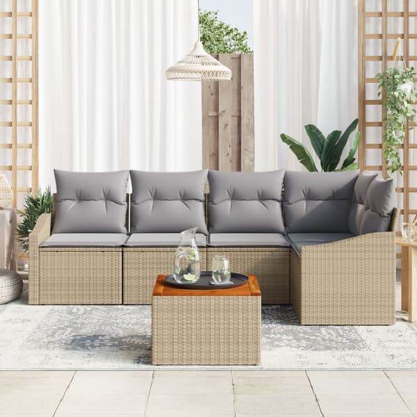 Trädgårdsoffset med kudde 6 pcs Beige konstrotting