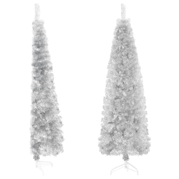 Smal halv plastgran med stativ silver 150 cm