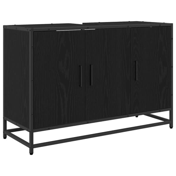 Badrumsmöbelset med låda 4 pcs Svart Ek Konstruerat trä