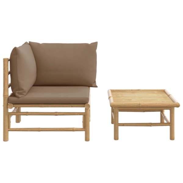 Loungegrupp för trädgården 2 delar taupe dynor bambu