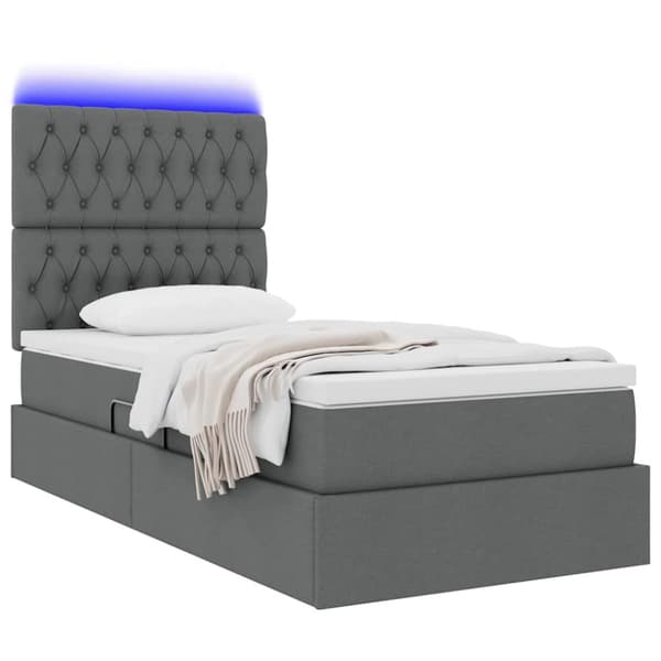Förvaringssäng med LED med led Mörkgrå 90 x 190 cm Polyester