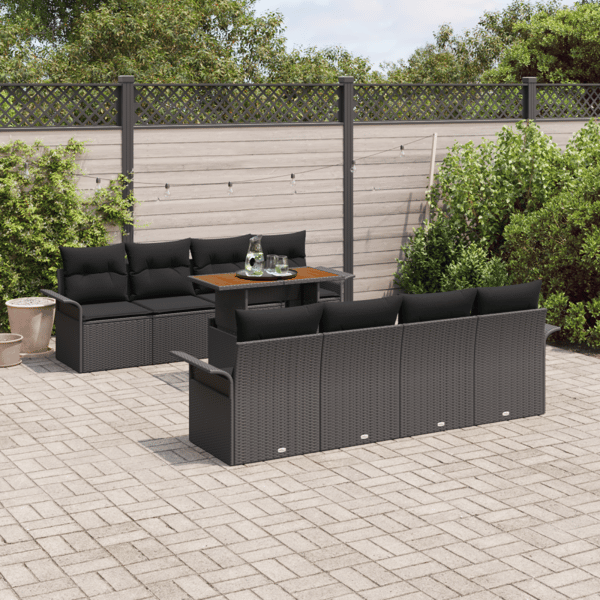 Trädgårdsoffset med lagring 9 pcs Svart Poly rattan