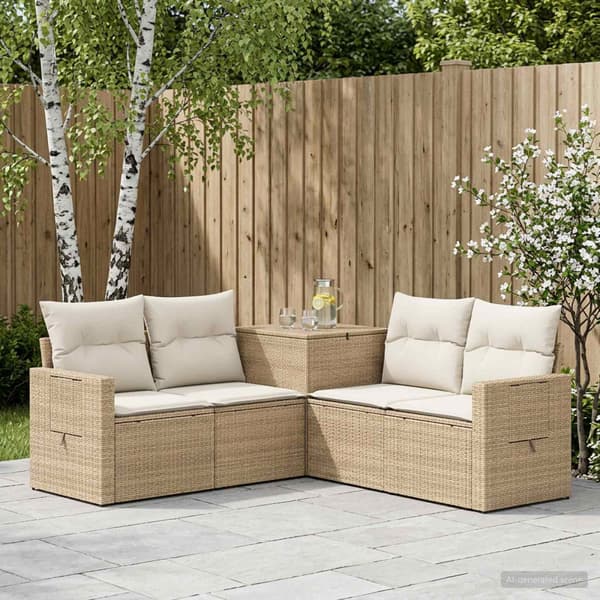 Soffset 5 st Beige och krämvit Poly Rattan och stål