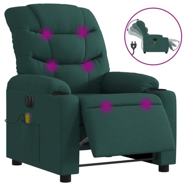 Elektrisk massagefåtölj mörkgrön tyg