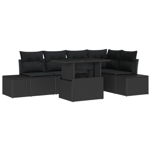 Trädgårdsoffset med kudde 6 pcs Svart Poly rattan