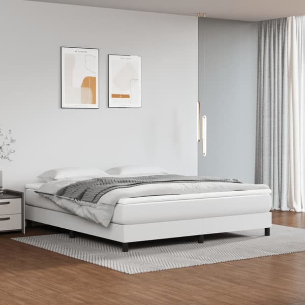 Ramsäng med madrass vit 160x200 cm konstläder