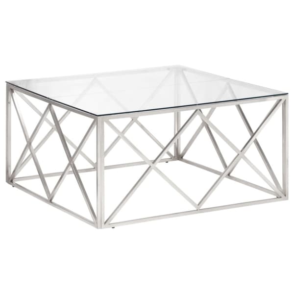 Soffbord silver rostfritt stål och härdat glas