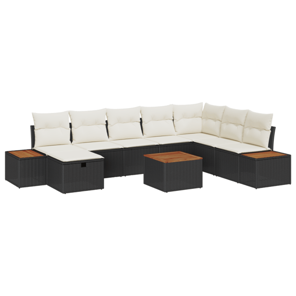 Trädgårdsoffset med kudde 9 pcs Svart Poly rattan