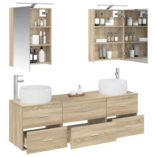 Badrumsmöbelset 5 pcs Sonoma-ek Konstruerat trä och glas