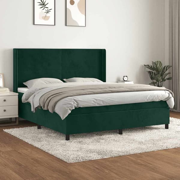 Ramsäng med madrass mörkgrön 160x200 cm sammet
