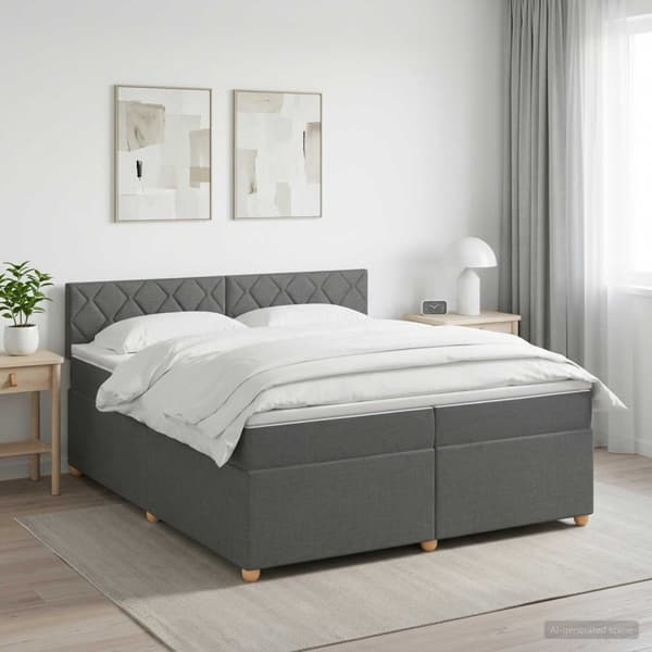 Kontinentalsäng med madrass Mörkgrå 200 x 200 cm Tyg
