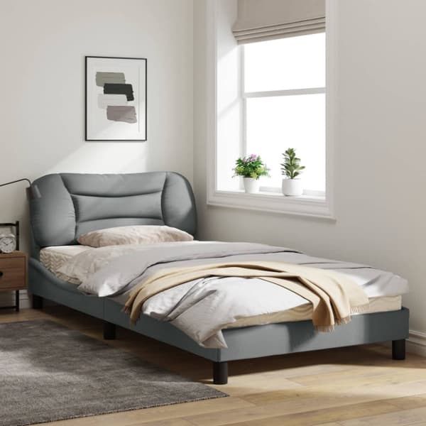 Bed Frame with LED without Mattress "Hvar" Light Grey 100x200 cm Fabric