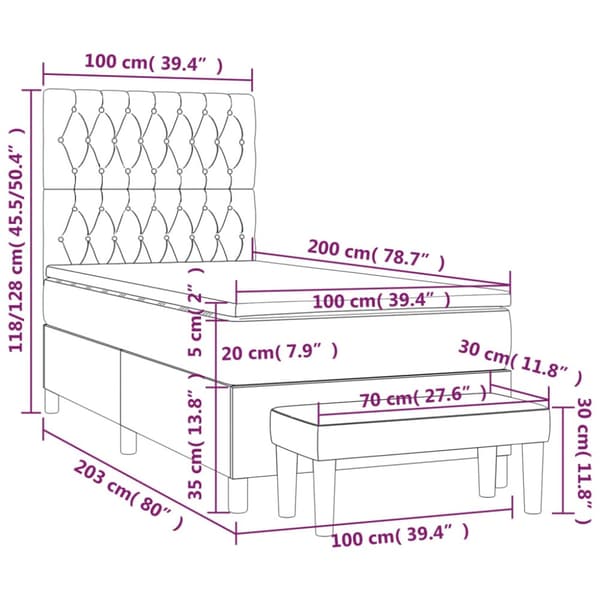 Ramsäng med madrass gräddvit 100x200 cm tyg