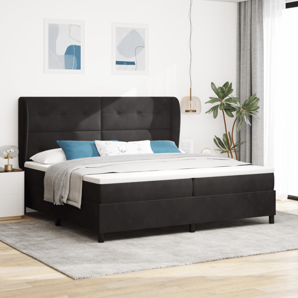 Bäddfjäder med huvudgavel Svart 200 x 200 cm Sammet