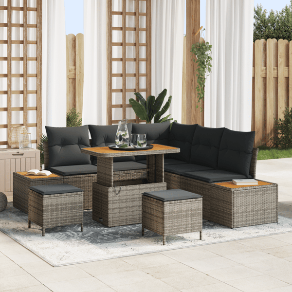 Trädgårdsoffset med kudde med lagring 8 pcs Grå Poly rattan
