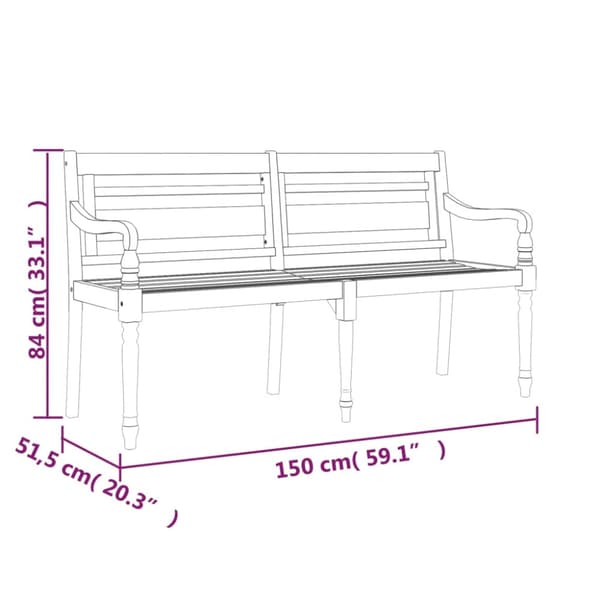 Bataviabänk med grön dyna 150 cm massiv teak