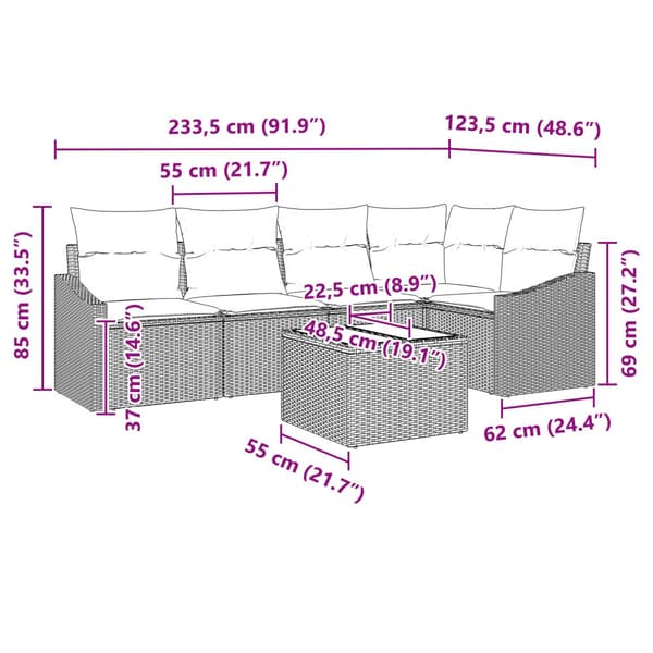 Soffset med kudde 6 pcs Brun konstrotting