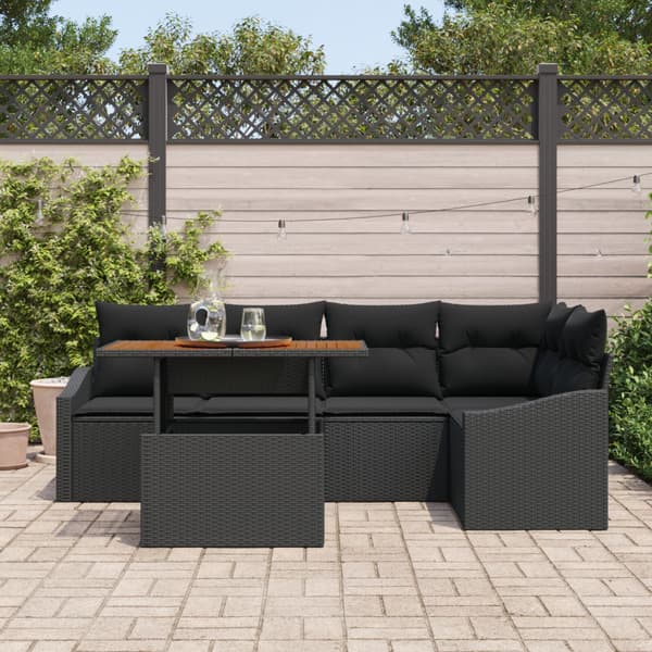 Trädgårdsoffset med lagring 6 pcs Svart Poly rattan