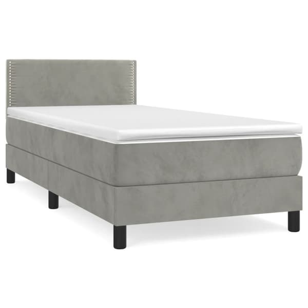 Ramsäng med madrass ljusgrå 90x200 cm sammet
