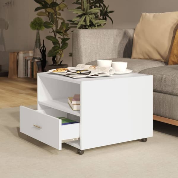Soffbord vit 55x55x40 cm konstruerat trä