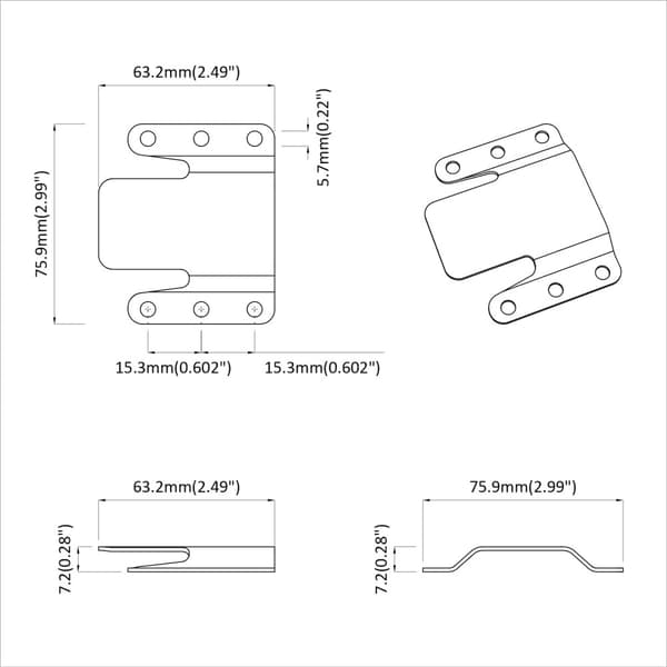 Flush Mount-Bracket 2 pcs Silver 75 x 66 x 1,4 mm Stål