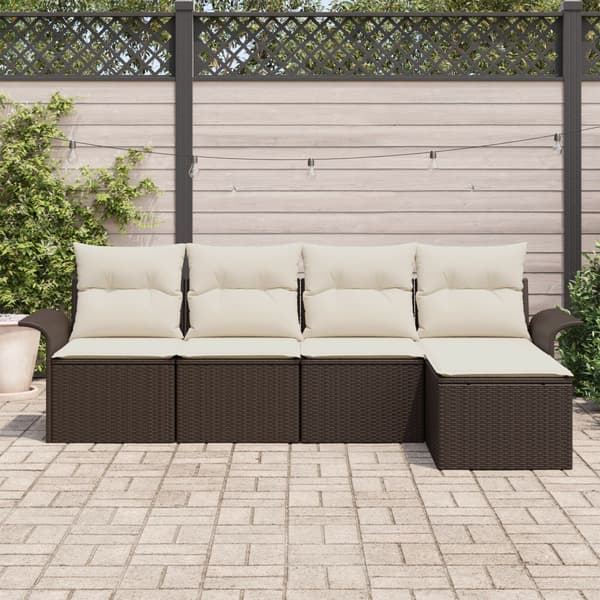 Utomhussoffa med kudde 5 pcs Brun konstrotting