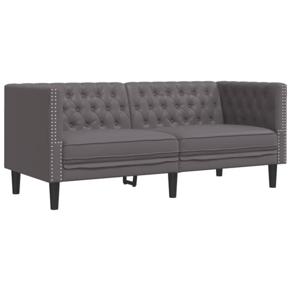 Soffgrupp chesterfield 3 delar grå konstläder
