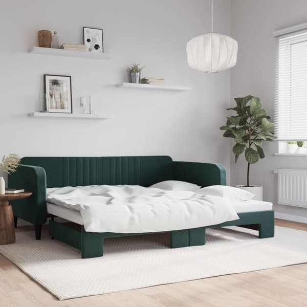 Dagbädd utdragbar mörkgrön 100x200 cm sammet