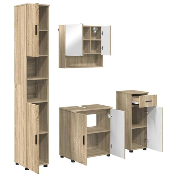 Badrumsmöbelset 4 pcs Sonoma-ek Konstruerat trä & Metall