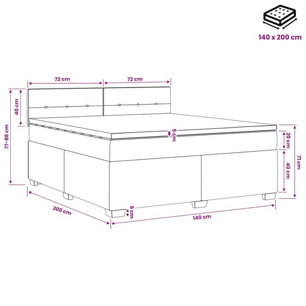 Boxspring säng med madrass och LED Ljusgrå 140 x 200 cm Sammet