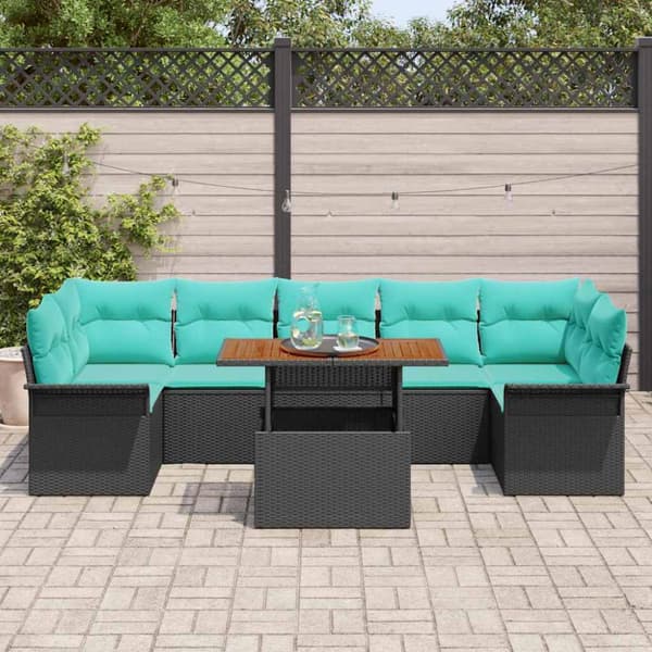 Trädgårdsoffset med lagring 8 pcs Svart Poly rattan