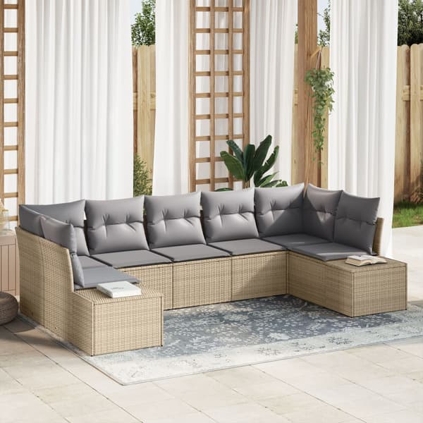 Trädgårdsoffset med kudde 7 pcs Beige konstrotting
