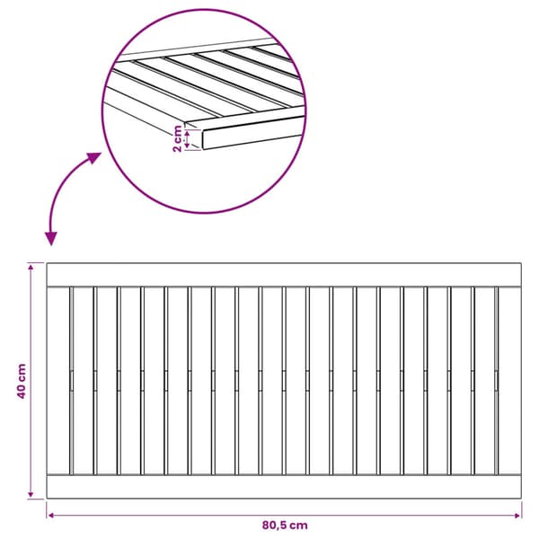 Bordsskiva 80,5 x 40 x 2 cm Rektangulär Massivt Akaciaträ